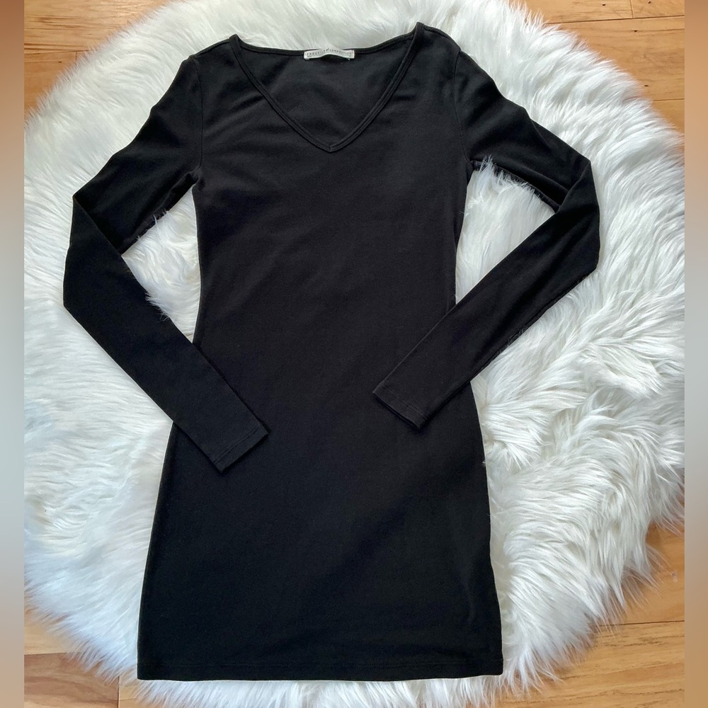 Peruvian Connection Black V-Neck Long Sleeve Pima Cotton Dress